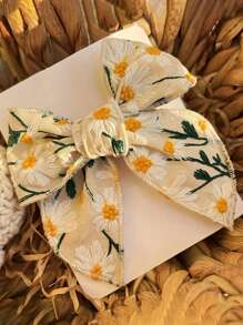 1pc Girls Embroidered Daisy & Bow Hairclip, No Paper Card Included - Gold - View 5