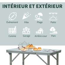 Outsunny Table Pliante Table de Camping Table de Jardin Hauteur réglable Aluminium MDF Blanc - Blanc - Voir 5