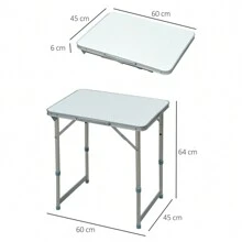 Outsunny Table Pliante Table de Camping Table de Jardin Hauteur réglable Aluminium MDF Blanc - Blanc - Voir 3