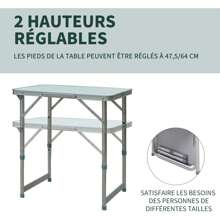 Outsunny Table Pliante Table de Camping Table de Jardin Hauteur réglable Aluminium MDF Blanc - Blanc - Voir 6
