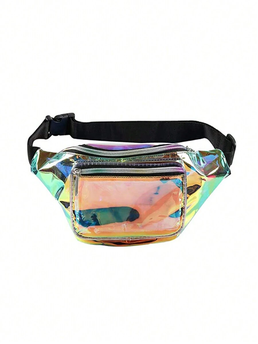 1個青少年可調節鐳射腰袋PVC防水透明斜跨胸袋，適用於戶外活動 - 彩色 - 查看 1