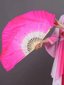 1pc Double-Sided Silk Dance Fan For Square Dancing, Folk Dance Performance - Multicolor - View 5