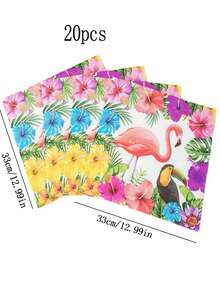 20入組火烈鳥派對紙巾 - 熱帶生日派對裝飾，春季派對紙巾，家用廚房紙巾，花式裝飾餐酒紙巾，畢業典禮收集款式印花紙巾，派對裝飾 - 彩色 - 查看 2