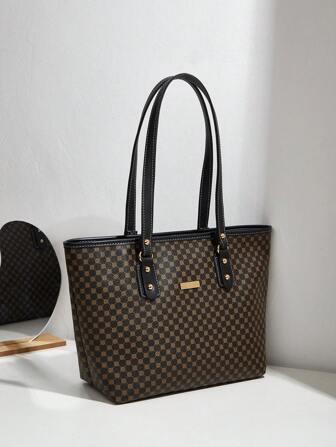 1pc Polka Dot Print PU Tote Bag, Fashionable, Portable, Simple Yet Elegant Ladies Commuter Shopper Bag