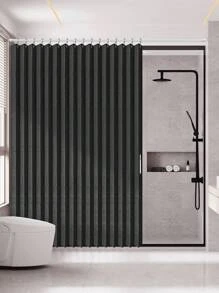 1pc Magnetic Folding Shower Curtain - Waterproof Pleated Accordion Style For Daily & Hotel Use - Black - View 1