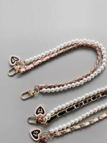 1入組優雅珍珠手機掛飾，通用和防丟設計，雙金屬和珍珠鍊配皮革帶 - 彩色 - 查看 5