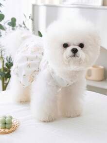 1pc Cute Dog Or Cat Princess Dress With Bow Knot For Spring/Summer, Pet Thin Tutu Skirt - White - View 10