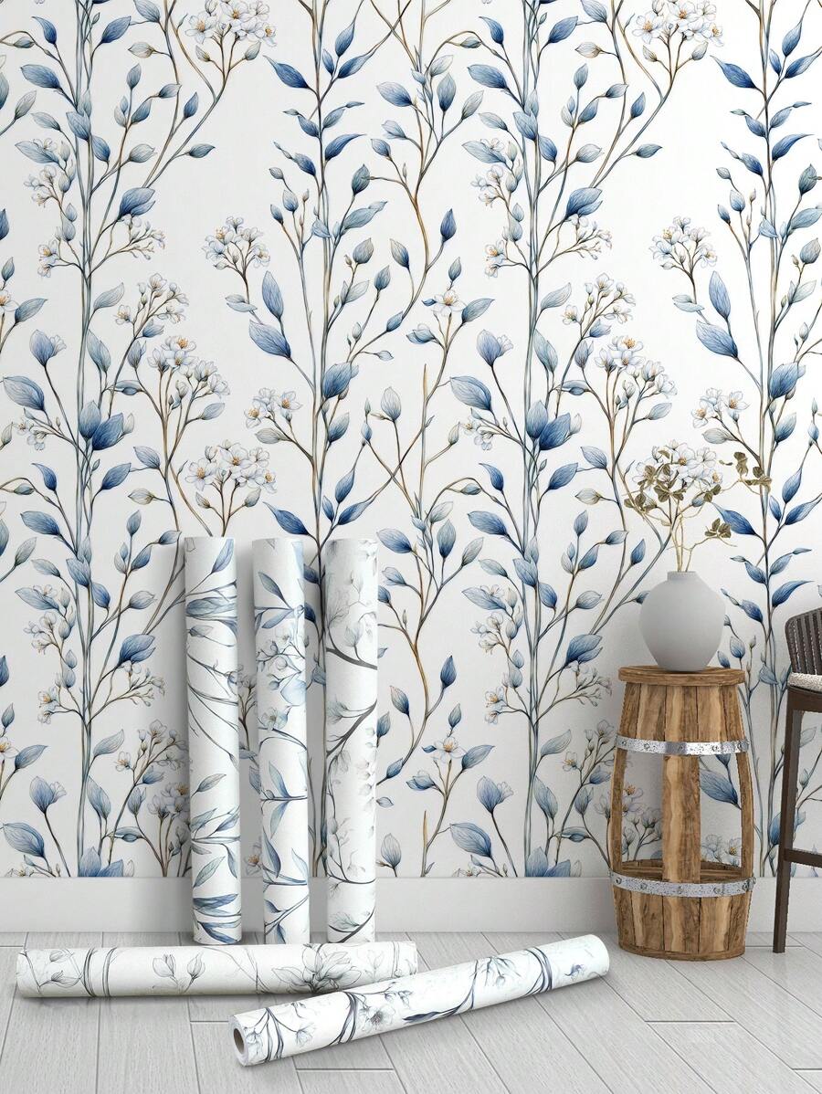 1 件复古绿色植物花卉图案防水防污自粘墙纸，非常适合家庭装饰、厨房橱柜、房间背景改造、翻新贴纸撕掉墙板、墙纸、壁纸、春季装饰物品刷新您的家、拉玛装饰贴纸礼物生日毕业