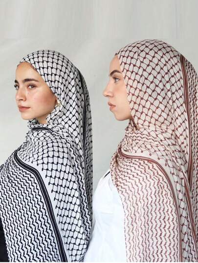 Fashionable Long Stripe Printed Polyester Ladies Scarf, Lightweight Fabric, Head Wrap Style Headband Soft Hijab For Abaya Women Veil