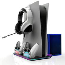Cooling Stand Compatible With And Slim For Controller Charging Dock With RGB Indicator For Playstation 5 Handle Charger Base Station CD Game Card Slot Storage For Discs - Multicolor - View 11