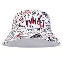 1pc Men's 'WHAT' Graffiti Bucket Hat, Fashionable Bucket Hat For Casual Wear, Spring/Autumn, Beach And Party Men's Sun Hat Summer Hat, Suitable For Summer Outdoor Activities Such As Hiking And Fishing