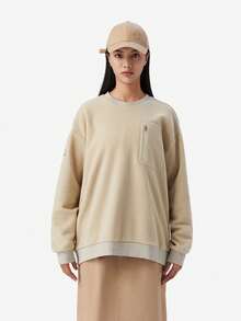 TECTOP 女士抓绒高领卫衣，保暖户外探险运动服 - 卡其色 - 查看 3