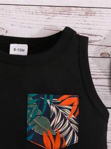 Baby Boy 3pcs/Set Fashionable Leaf Printed Top, Shorts And Outfits Set, Summer - Multicolor - View 3