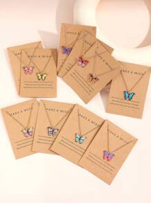 1-10pcs/Set Fashionable Minimalist Colorful Butterfly Y2K Pendant Necklace Suit For Men & Women, Suitable For Holiday, Party, Date, Gift, Daily Wear