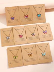 1-10pcs/Set Fashionable Minimalist Colorful Butterfly Y2K Pendant Necklace Suit For Men & Women, Suitable For Holiday, Party, Date, Gift, Daily Wear