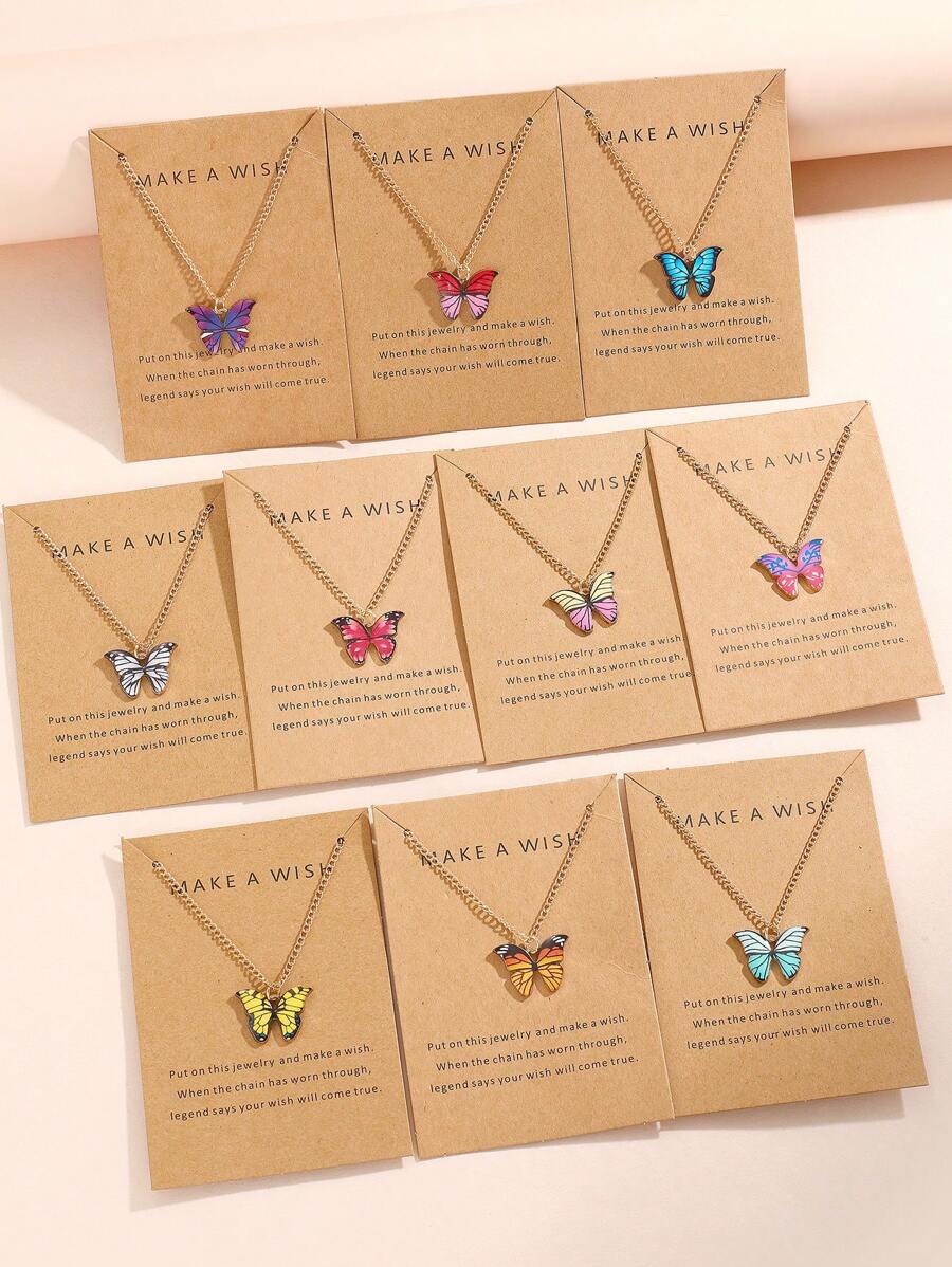 1-10pcs/Set Fashionable Minimalist Colorful Butterfly Y2K Pendant Necklace Suit For Men & Women, Suitable For Holiday, Party, Date, Gift, Daily Wear