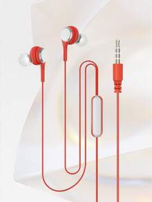 3.5mm Earphone With In-Ear Silicone Ear Cap And Mic, Wired Control Compatible With Apple/Android Devices - Red - View 2