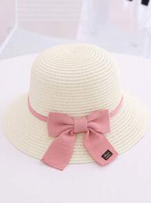 1set Cute Bowknot Sun Hat For Girls, Summer Bucket Hat For Baby, Princess Sunbonnet With Large Brim And Matching Bag