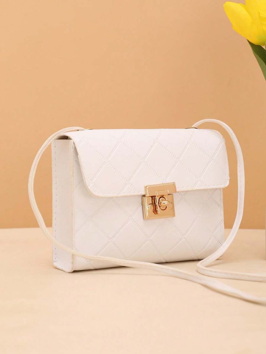 Fashionable Versatile Geometric Pattern Flip Lock Closure Square Shoulder Messenger Bag, Summer - White - View 1