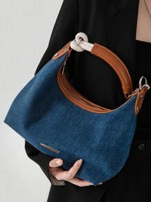 Dedoo Joker复古牛仔托特包女2024新款高档小众腋下包斜挎单肩包 - 藍色 - 查看 1