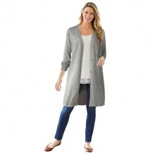 Woman Within Plus Size Perfect Cotton Duster Sweater - MEDIUM HEATHER GREY - View 1