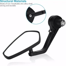 Espejo Universal de Motocicleta, Reflector de Manillar de Motocicleta para Manillar Hueco de 7/8 pulgadas ( 22mm), Anti Vibración y Anti Deslumbramiento - Negro - Ver 8