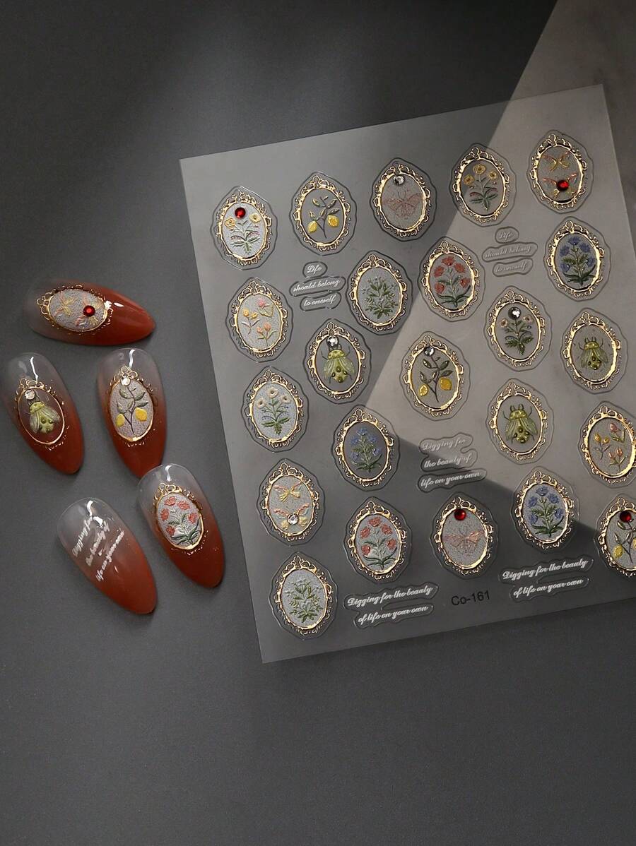 1pc New Craft 5D Rhinestone Butterfly Nail Sticker, 3D Relief Gold Hot Stamping Nail Art Decoration, Waterproof, Self-Adhesive, DIY Nail Stickers