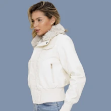 Jaqueta Corino Gola Removível - Bege - Visão 5