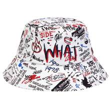 1pc Men's 'WHAT' Graffiti Bucket Hat, Fashionable Bucket Hat For Casual Wear, Spring/Autumn, Beach And Party Men's Sun Hat Summer Hat, Suitable For Summer Outdoor Activities Such As Hiking And Fishing