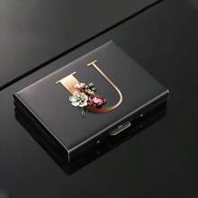 26 Letters Ultra Thin Version Card Double-Sided Colored Pattern RFID Metal Wallet ID Credit Card Men Business ID Credit Card Protector Wallet Card Holder For Men RFID Wallet Card Wallet Wallet Keychain - Black - View 14