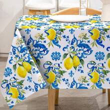 1pc Lemon Printed Tablecloth For Spring And Summer, Italian Lemon Table Cloth Stain-Resistant And Washable For Picnic, Kitchen, Dining Table Party Decor - Blue - View 1