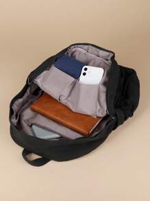 Fashionable Canvas Backpack For Women,Multipurpose Casual Shoulder Bag,Tready Backpack,Bag For School,Bag School,School Bag,Portable,Laptop Compartment,Large Capacity,For Teen Girls Women College Students,College,Middle School,High School,Outdoors,Travel,Outings,Elementary School,Office, Back To School Supplies, Canvas Bag - Black - View 5