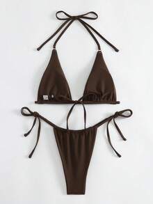 Ensemble de bikini unicolore pour femme, maillot de bain pour plage d'été