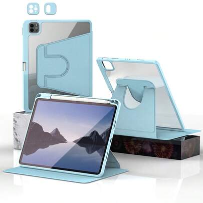 Ốp lưng bảo vệ iPad xoay 360°, chống sốc, chịu lực cao, chống trầy xước, hỗ trợ chức năng ngủ/thức, tương thích với khe cắm Apple Pencil tích hợp, góc nhìn có thể điều chỉnh - Màu xanh nhạt