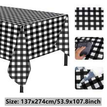 1pc, Disposable Plastic Tablecloth, Waterproof Black And White Checkered Tablecloth For Outdoor Picnics, Kitchens And Holiday Parties Disposable Plastic Cover Picnic Or Holiday Party Home Decor Red Black And White Squares Checkerboard Christmas Plaid Table Cloth, Thanksgiving Waterproof And Oil-Proof Table Cover, For Picnic Or Holiday Party, Home Decor,Christmas