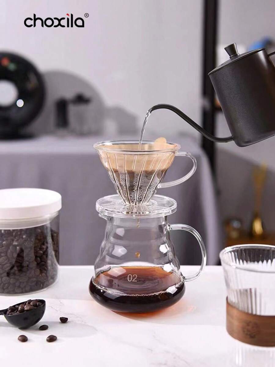 1pc Transparent Plastic Pour Over Coffee Dripper With Handle, Slow Drip