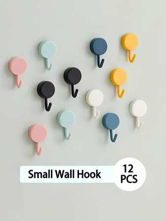 12pcs Random Color Self-Adhesive Hooks: Waterproof & Oil-Proof Wall Hangers Without Nails - Perfect For Hanging In Office, Bathroom & Kitchen! Storage