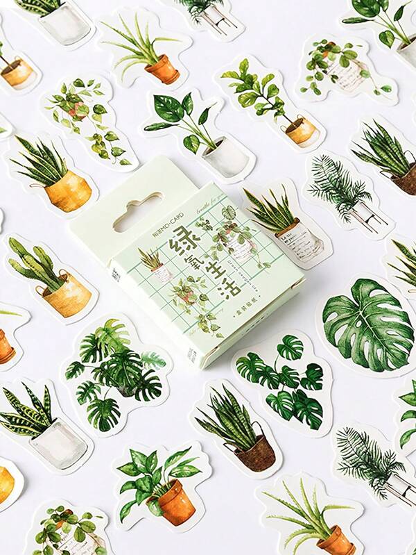 45pcs Green Plant Stickers Set Mini Succulent Potting Sticker Home DIY Art Decoration Adhesive Post Gift Letter Seal Back To School