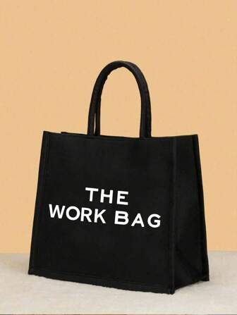 1PC Letter The Work Bag Printing Personalized Gift Bag, Large Capacity,Waterproof,Portable Beach Letter Holiday Bag, Work Package,Women's And Men's Stylish Canvas Tote Bag With Zipper