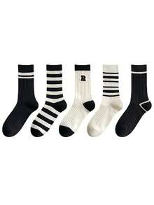 5 đôi tất sọc dài kiểu cổ điển dễ thương cho nữ - Nhiều màu - Xem 1