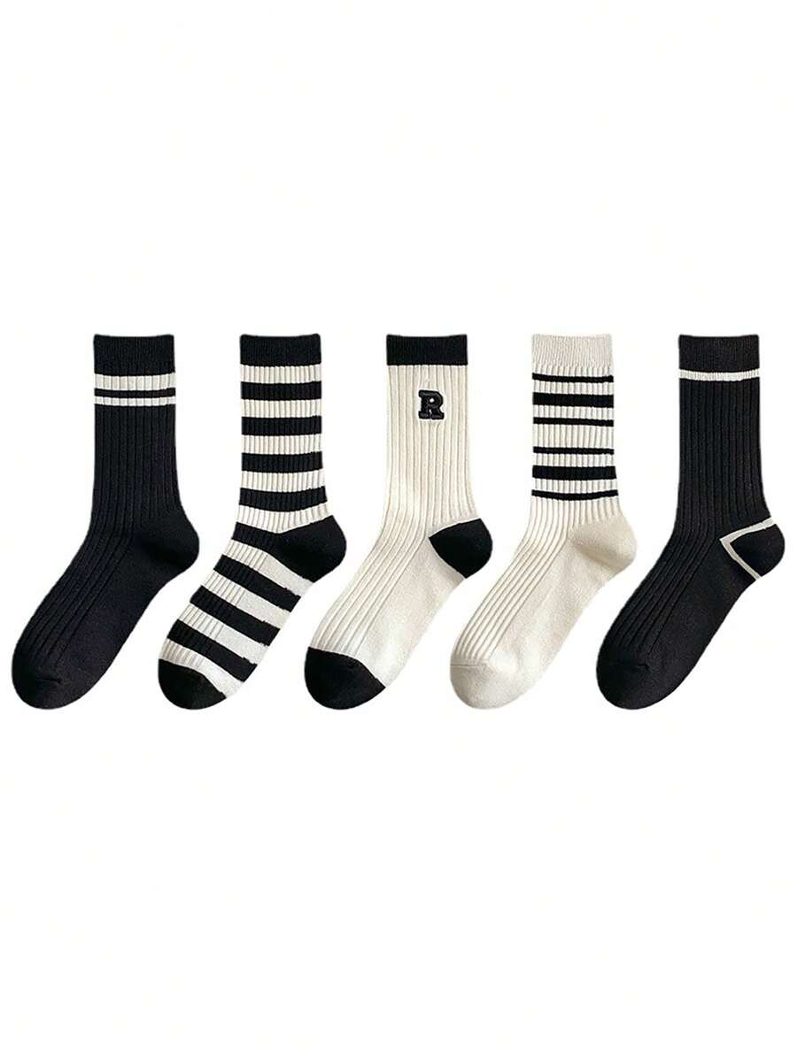 5 đôi tất sọc dài kiểu cổ điển dễ thương cho nữ - Nhiều màu - Xem 1