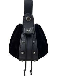 Fashion Vintage Medieval Faux Leather Drawstring Pouch, Middle Ages Portable Coin Purse, Rivets Belt Pouch Dice Bag For LARP Ren Faire - A - View 3