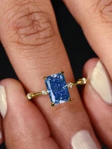 1 件优雅方晶锆石戒指，适合女士，情人节礼物，结婚周年派对珠宝，妈妈，母亲，母亲节，礼物 - 1# - 查看 23