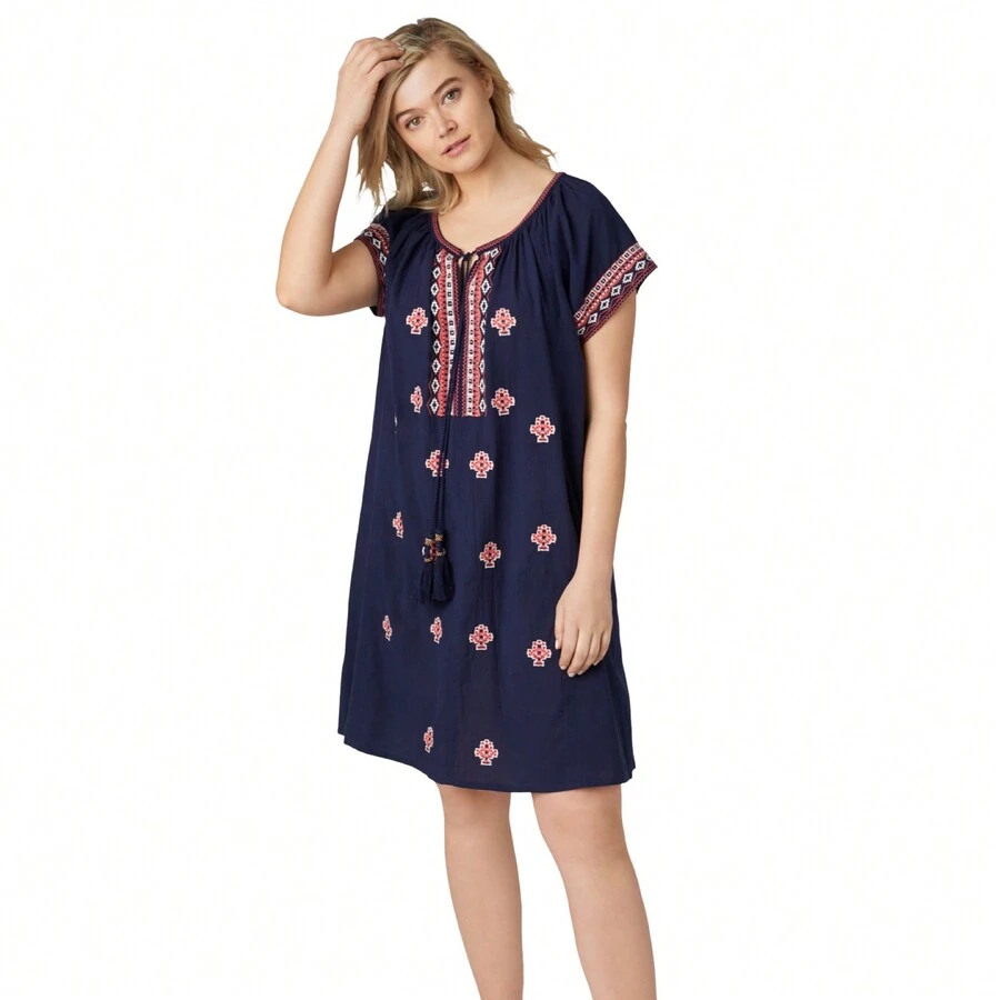 Ellos Women's Plus Size Playa Shift Dress - NAVY - View 1