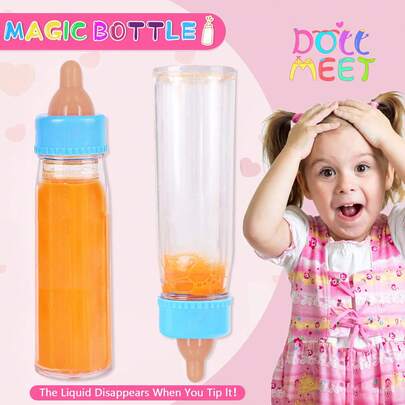 DOLL MEET 5.3 Inch Magic Baby Doll Bottles Milk Bottle And Juice Bottle Disappearing Liquid Great Baby Doll Accessories. Set With 2 Bottles