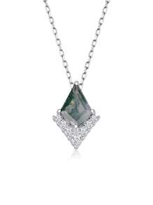 1 Stück Elegante Und Luxuriöse Halskette Mit Anhänger Aus 925er Sterlingsilber Mit Geometrischem Rhombus Und Grünem Achat, Geschenk Für Dating Oder Partys Zum Jahrestag