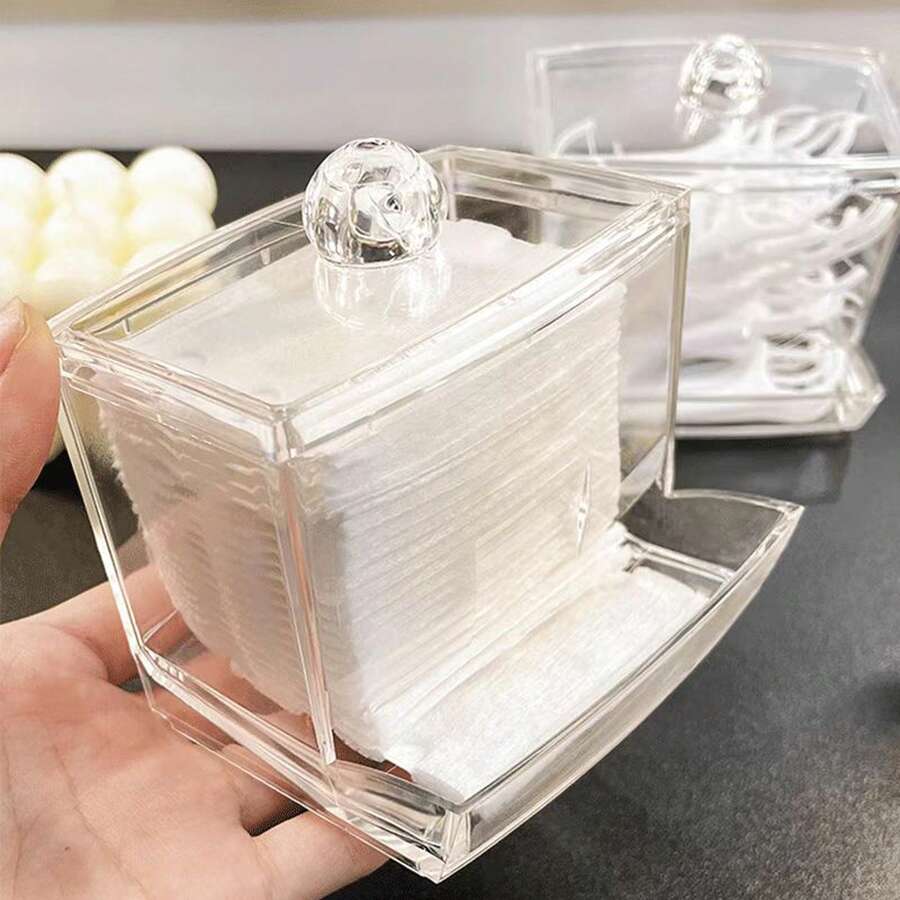 1 Hộp Đựng Tăm Tăm Bông Acrylic Trong Suốt Pha Lê Thời Trang Đa Chức Năng Để Bàn Có Thiết Kế Nắp Để Dọn Dẹp Nhiều Vật Dụng Nhỏ Khác Nhau Và Giữ Cuộc Sống Gọn Gàng