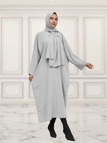 One Piece Of Basic Color Women Cey Zipper Style Elegant And Simple Long Robe With Headscarf, Suitable For Daily Wear (Abaya) - Multicolor - View 2