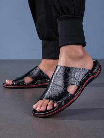 1pair Men's Summer Slipper, Hole Shoes, Lightweight, Non-Slip, Open Toe, Breathable, Large Size Sports Casual Shoes (45/46/47), Inner Lining Available In Gray And Dark Gray Colors