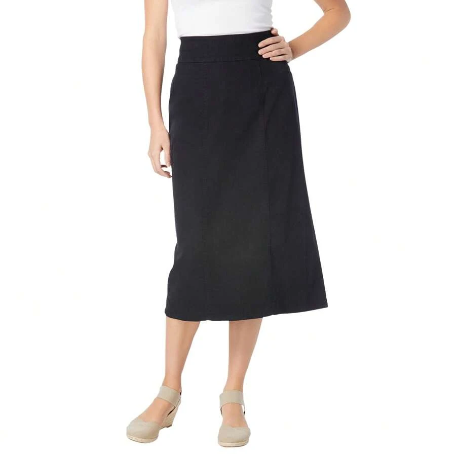 Woman Within Plus Size Pull-On Flex-Fit Elastic-Waist Stretch Denim Skirt - màu đen - Xem 1
